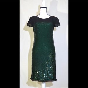 HOSS INTROPIA GREEN SEQUINS MINI COCKTAIL DRESS